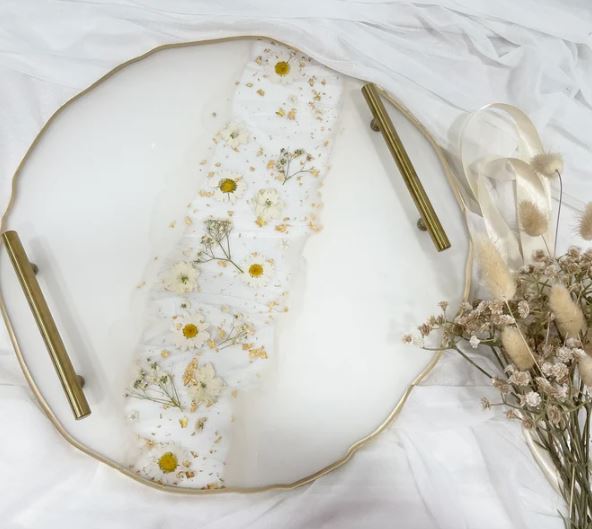 white floral resin tray