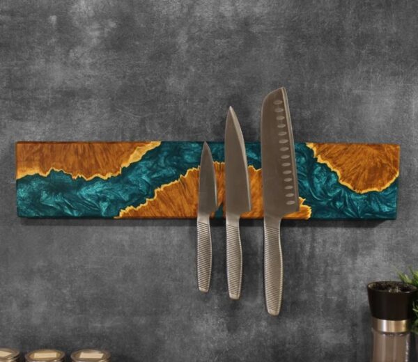 wooden resin wall art that holds knives