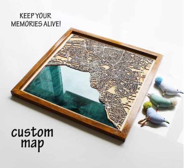 resin wood art city map