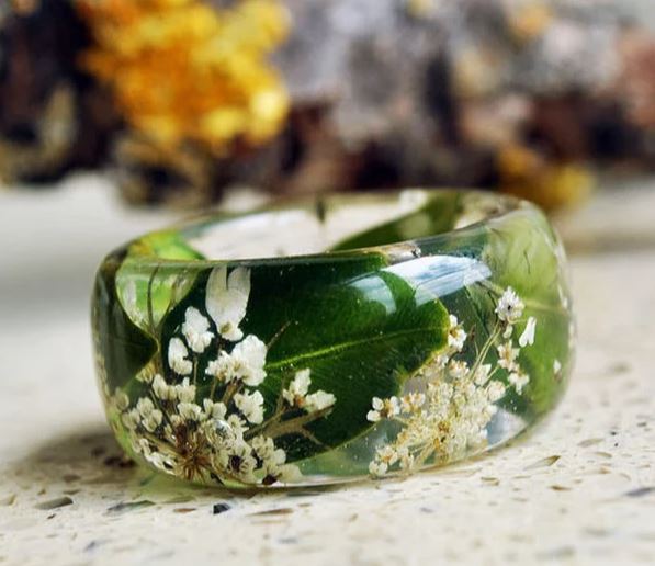 Queen Anne's Lace Resin Ring