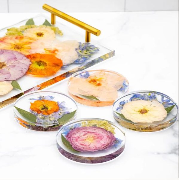 Resin Flower Tray and Coasters