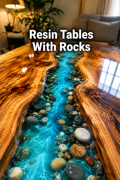 resin tables with rocks