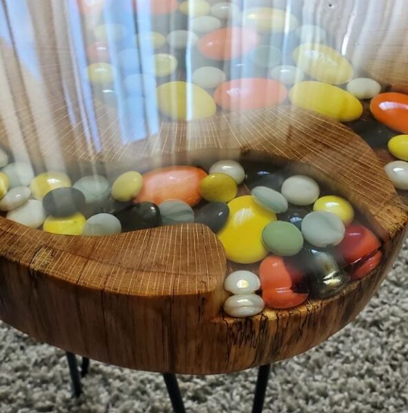 colorful rock resin table